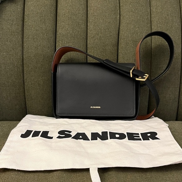 Jil Sander Handbags - Jil Sander All Day Flap Bag Black Calfskin gold hardware. Rare.